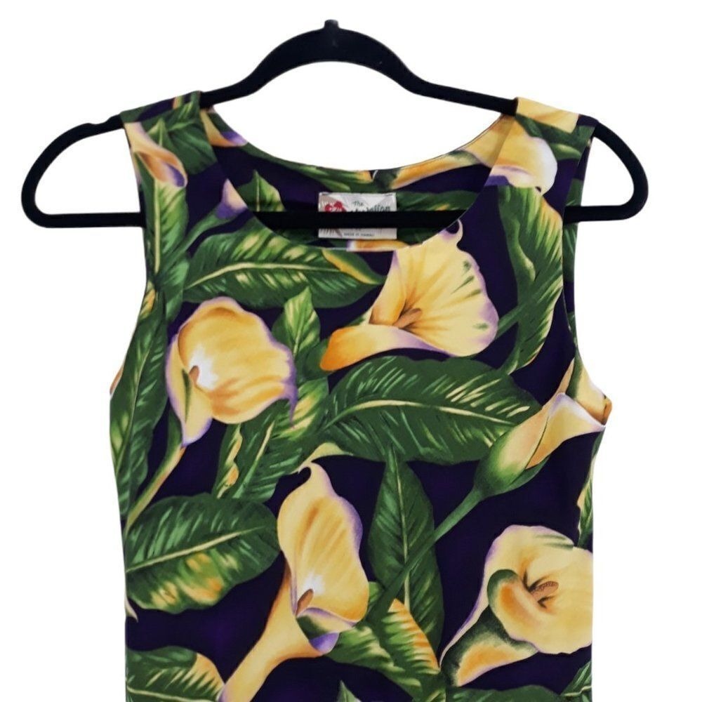 Vtg 80's Hilo Hattie Hawaiian Tropical Dress Sz XS Purple Calla Lily Beach